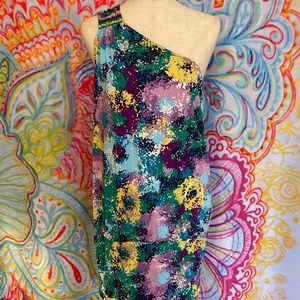 BCBG Multicolor One Shoulder Mini Dress Sz M